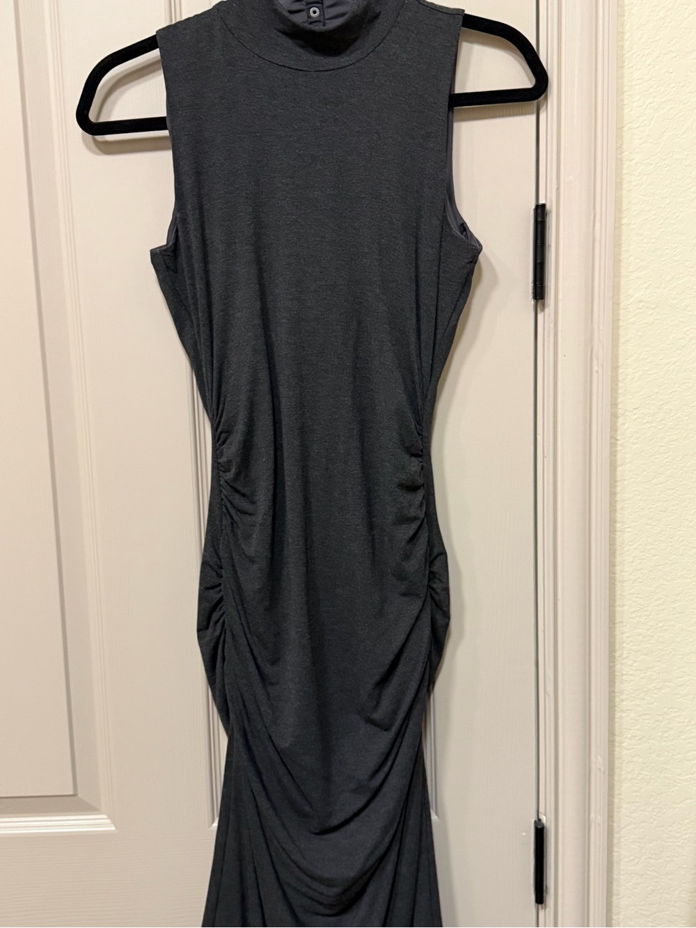 White House Black Market Sleeveless Dark Gray Ruched Mock Neck Dress